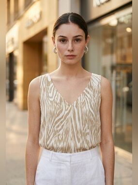 The Limited by The Lexi Sleeveless V-Neck Zebra Top - Size Medium